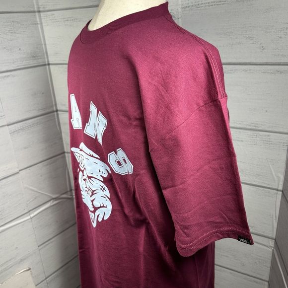 Van's Men's T-Shirt Tee Shirt Short Sleeve Varsity Captain Maroon Size Medium - Picture 4 of 8